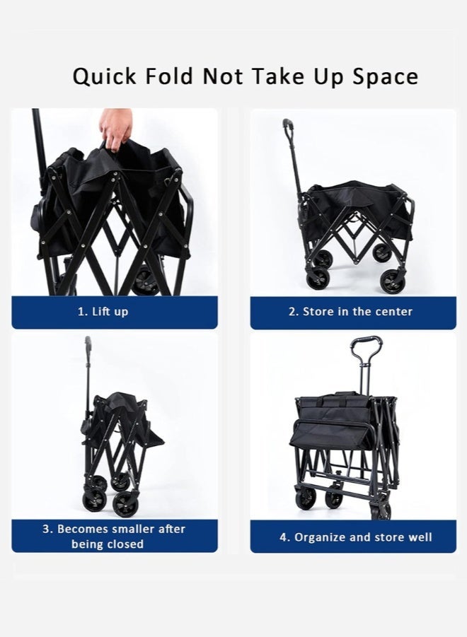 Eworld Heavy-Duty Foldable Shopping Cart – 100KG Capacity Utility Wagon with 360° Wheels, Adjustable Handle, Waterproof Fabric – Black - Image 5